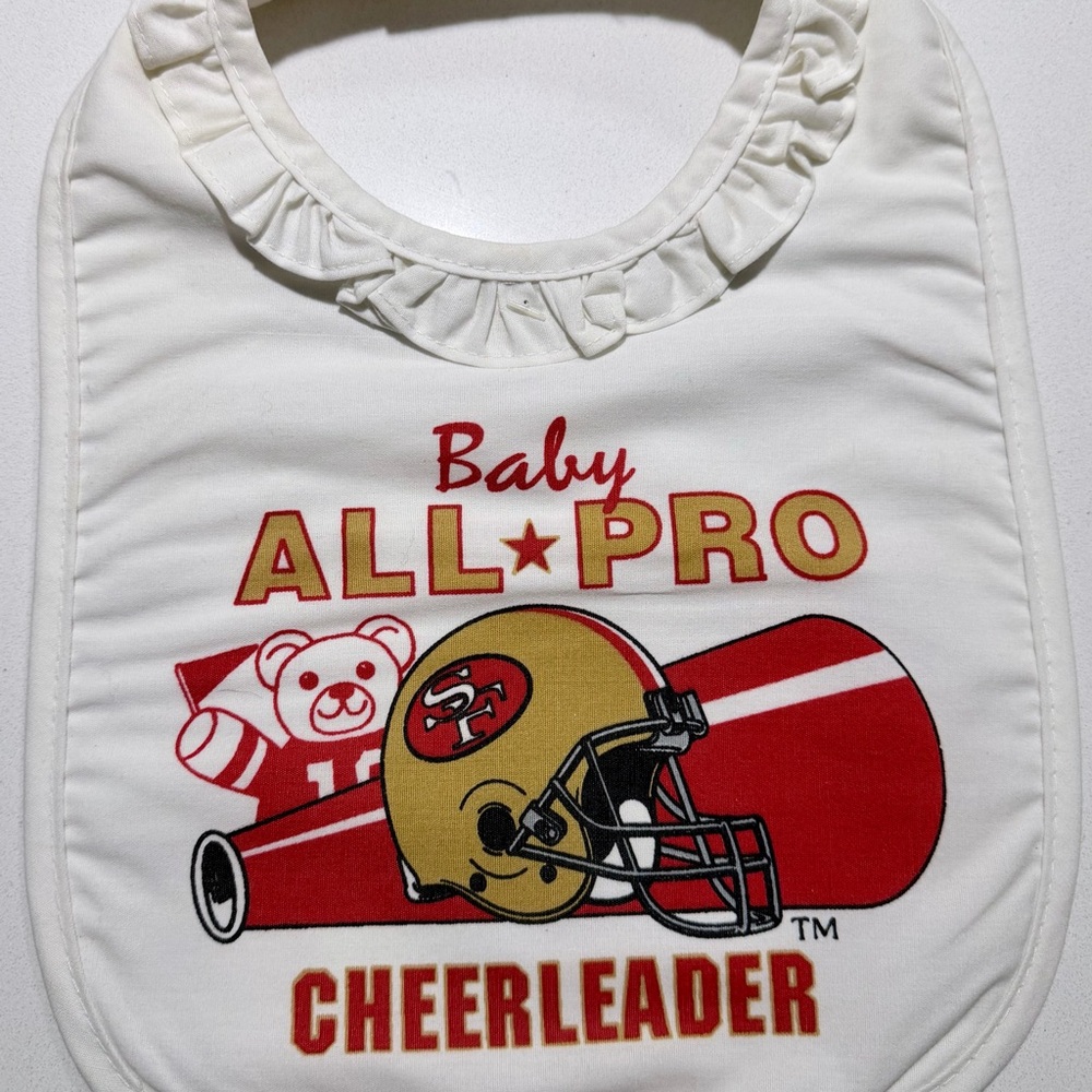 Rare Vtg 1980s 49ers Baby Bib Ruffle Neck - New With Tags - NFL Retro Baby Gear